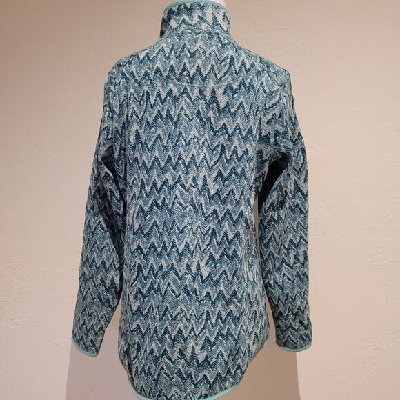 L.L. Bean Full Zip Sweater Fleece Jacket Green Chevron Tree Print, Size Medium - Picture 3 of 9
